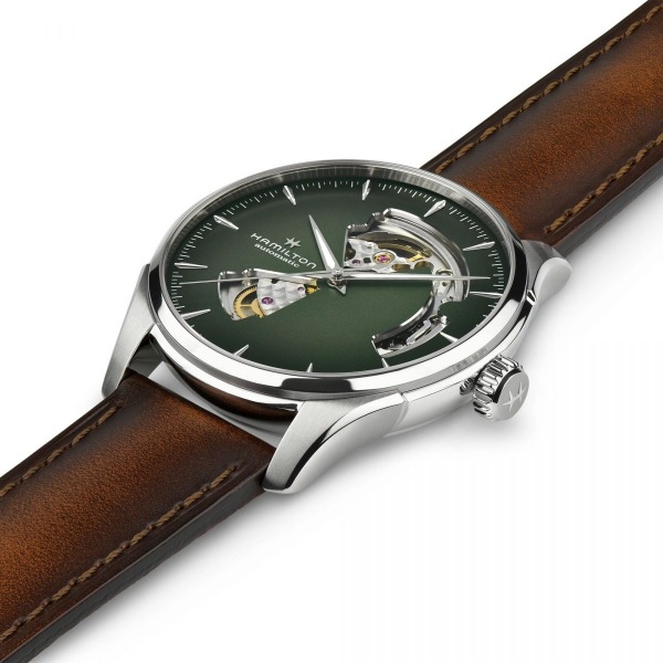 Montre Hamilton Jazzmaster Open Heart Auto Cadran Vert Bracelet Cuir