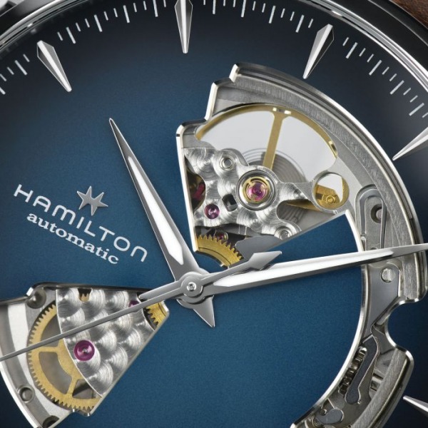 Montre Hamilton Jazzmaster Open Heart Auto Cadran Bleu Bracelet Cuir