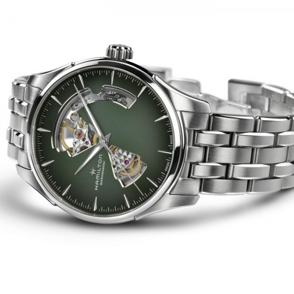 Montre Hamilton Jazzmaster Open Heart Auto Cadran Vert Bracelet Acier