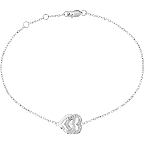 Bracelet sur chaîne Double Cœurs R10 or blanc et diamants