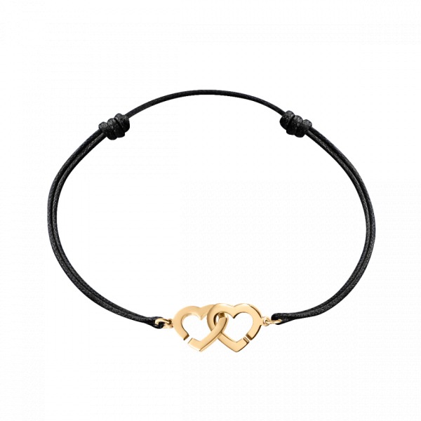 Bracelet sur cordon Double Cœurs R9 or jaune