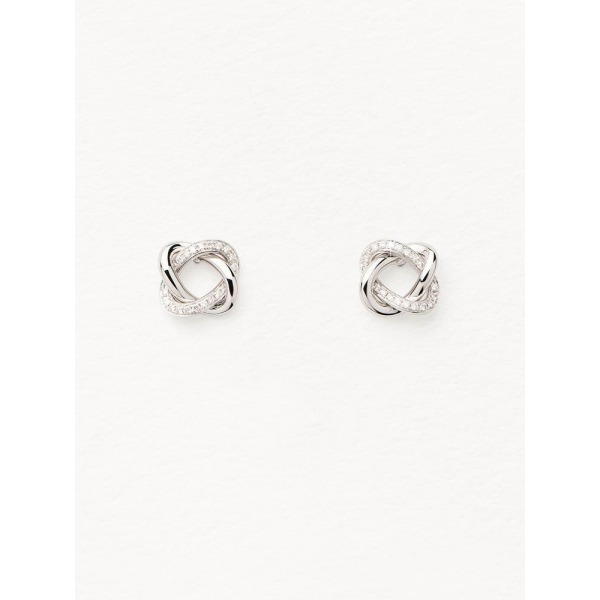 Boucles d'Oreilles Poiray Tresse Or Blanc Pavée Diamants