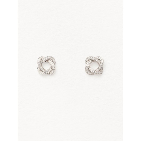 Boucles d'Oreilles Poiray Tresse Or Blanc Pavée Diamants