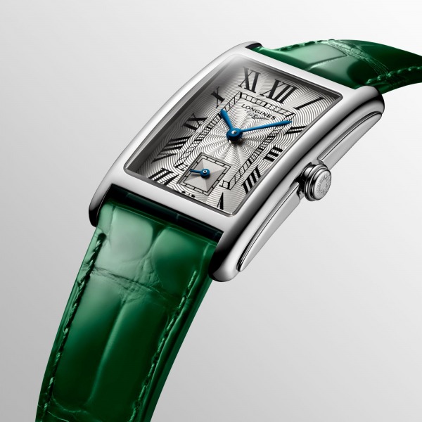 Montre Longines DolceVita Cadran Argenté Flinqué Bracelet Cuir Vert