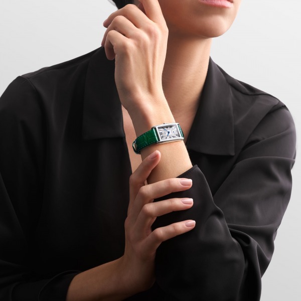 Montre Longines DolceVita Cadran Argenté Flinqué Bracelet Cuir Vert