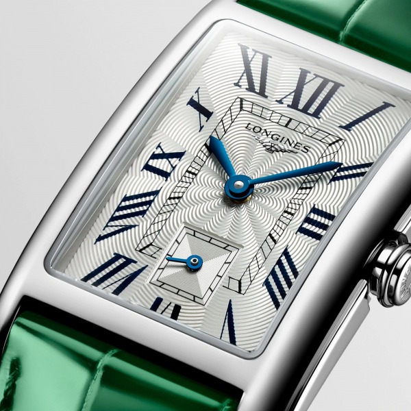 Montre Longines DolceVita Cadran Argenté Flinqué Bracelet Cuir Vert