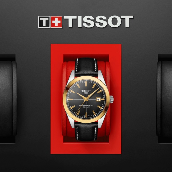 Montre TISSOT GENTLEMAN POWERMATIC 80 SILICIUM SOLID 18K GOLD BEZEL Bracelet Cuir