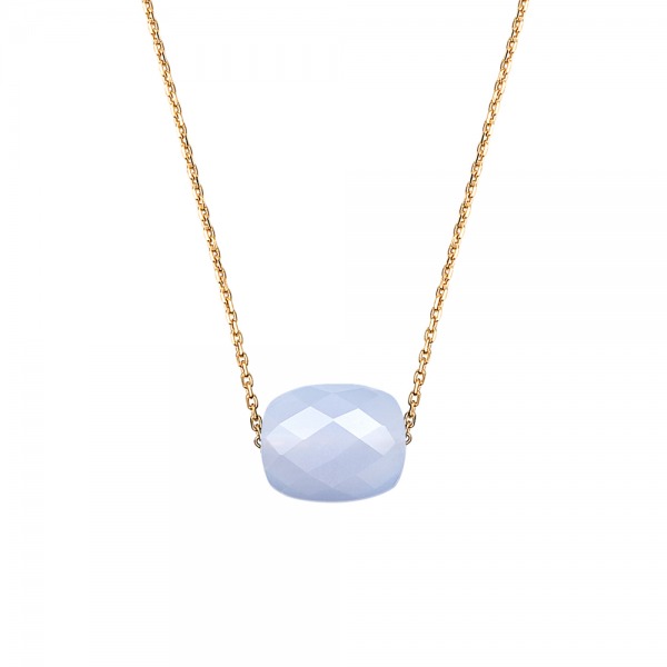 Collier Morganne Bello Or Jaune Coussin Agate Bleue Dentelle