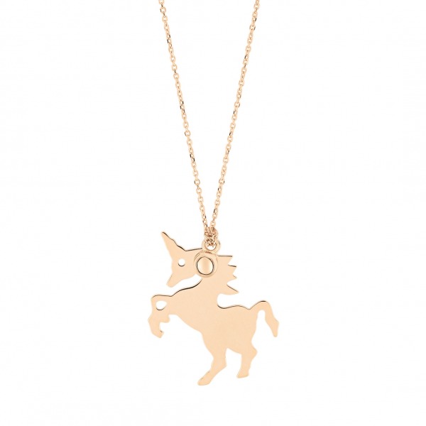 Collier Ginette NY LITTLE UNICORN & BEAD ON CHAIN Or Rose