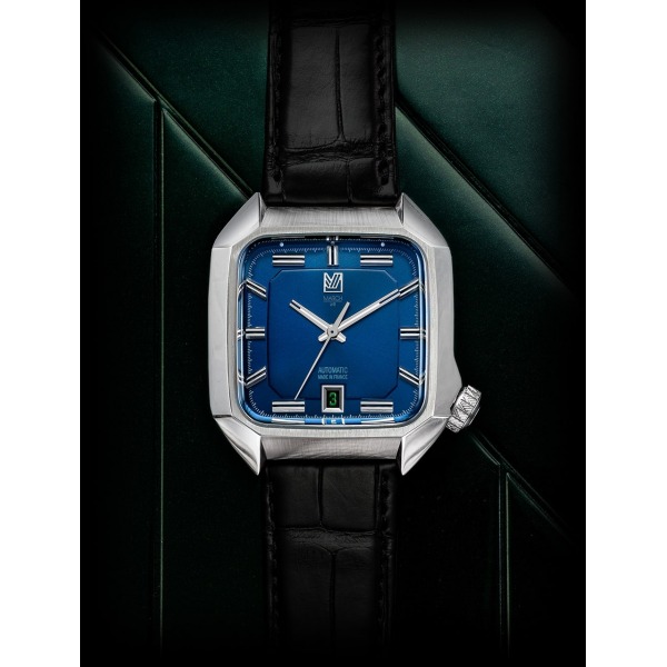 Montre MARCH LA.B AM2 Automatique 39 mm Navy Bracelet en alligator noir