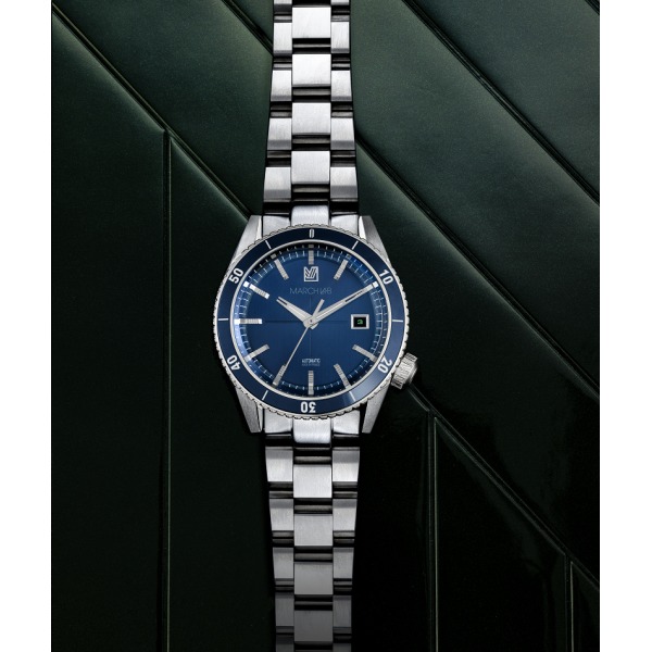 Montre MARCH LA.B Bonzer Automatique Cadran Double Blue Bracelet Acier