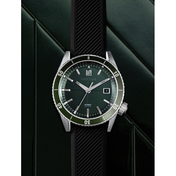 Montre MARCH LA.B Bonzer Automatique Cadran Double Green Bracelet Silicone Noir