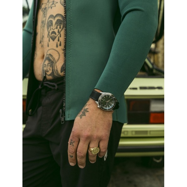 Montre MARCH LA.B Bonzer Automatique Cadran Double Green Bracelet Silicone Noir
