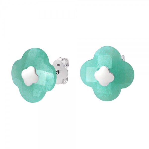 PUCES D'OREILLES Morganne Bello VICTORIA OR BLANC AMAZONITE