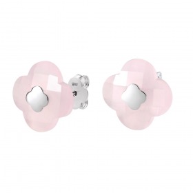 PUCES D'OREILLES Morganne Bello VICTORIA OR BLANC QUARTZ ROSE POUDRE