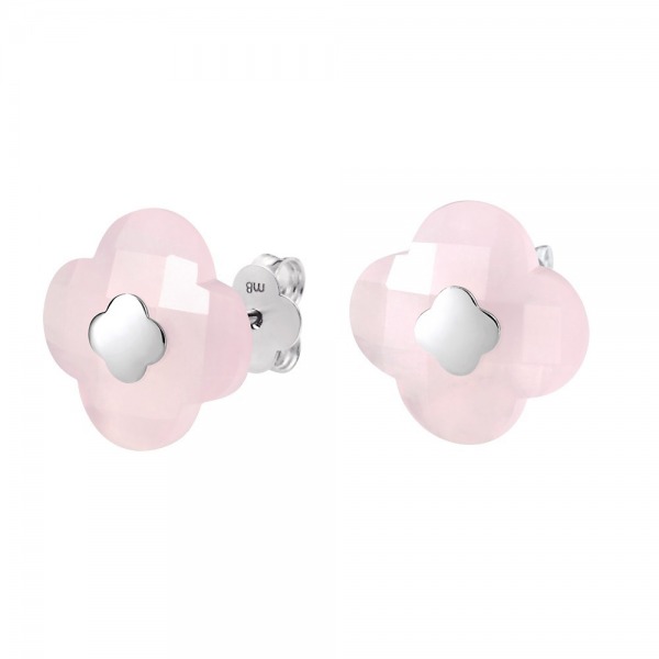 PUCES D'OREILLES Morganne Bello VICTORIA OR BLANC QUARTZ ROSE POUDRE