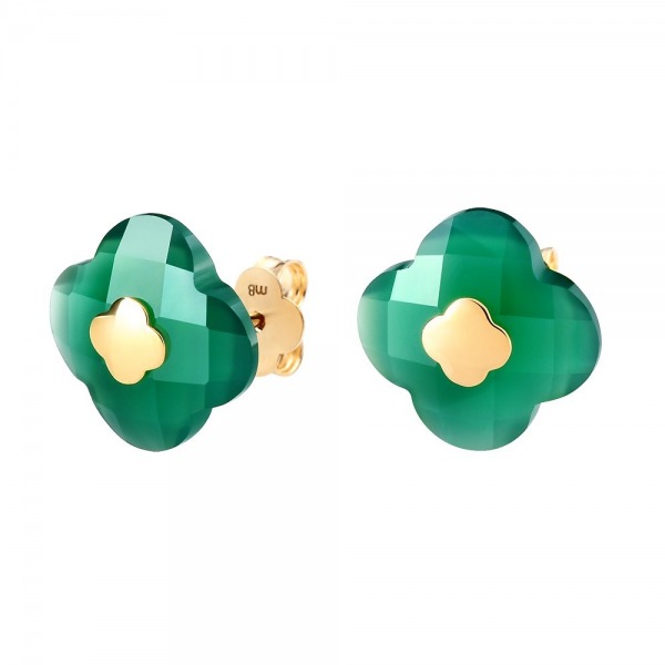 PUCES D'OREILLES Morganne Bello VICTORIA OR JAUNE AGATE VERTE