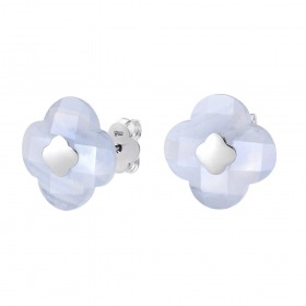 PUCES D'OREILLES Morganne Bello VICTORIA OR BLANC AGATE BLEUE DENTELLE