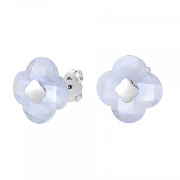 PUCES D'OREILLES Morganne Bello VICTORIA OR BLANC AGATE BLEUE DENTELLE