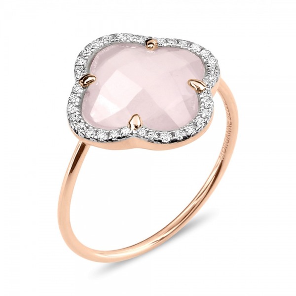 Bague Morganne Bello VICTORIA DIAMANTS QUARTZ ROSE MILKY + DIAMANTS OR ROSE