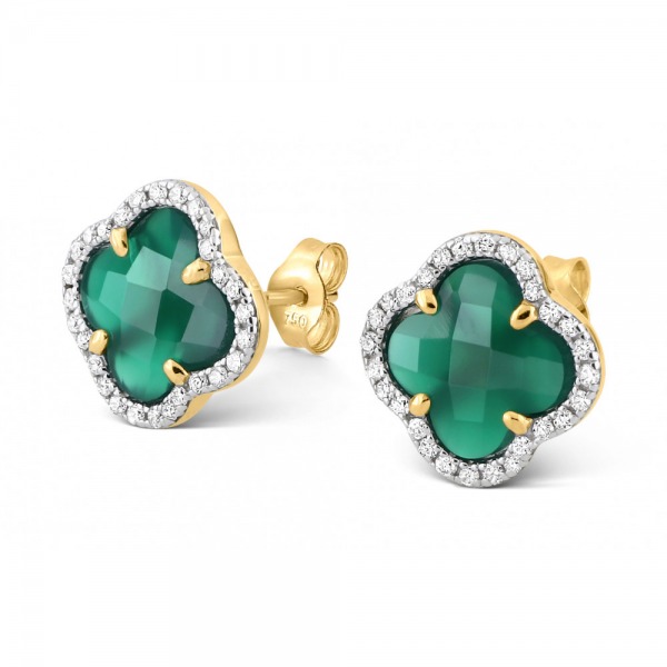 PUCES D'OREILLES Morganne Bello VICTORIA DIAMANTS AGATE VERTE + DIAMANTS OR JAUNE