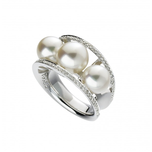 Bague TOM G Open Or Blanc 3 Perles De Tahiti Et Diamants