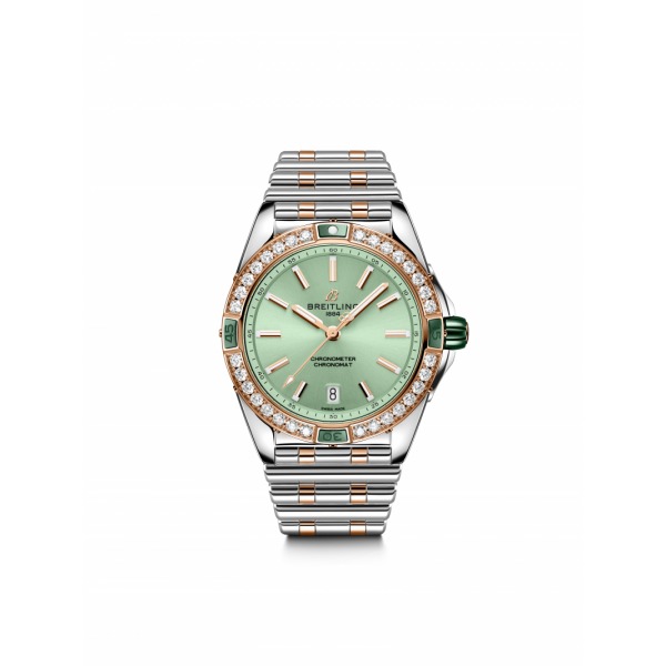 Montre Breitling Super Chronomat Automatic 38 Cadran Vert Menthe Bracelet Acier et Or