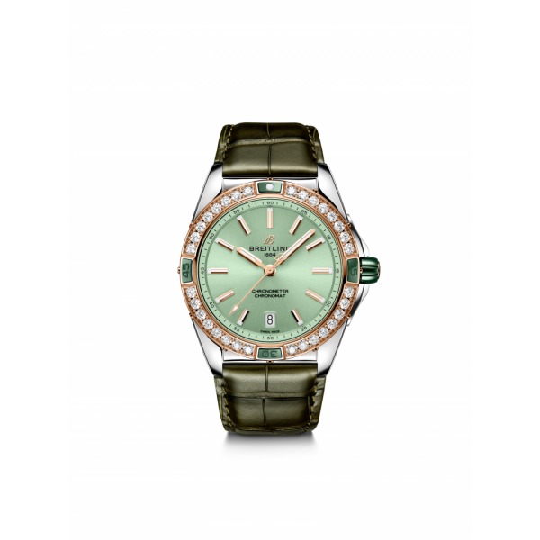 Montre Breitling Super Chronomat Automatic 38 Cadran Vert Menthe Bracelet Alligator Vert