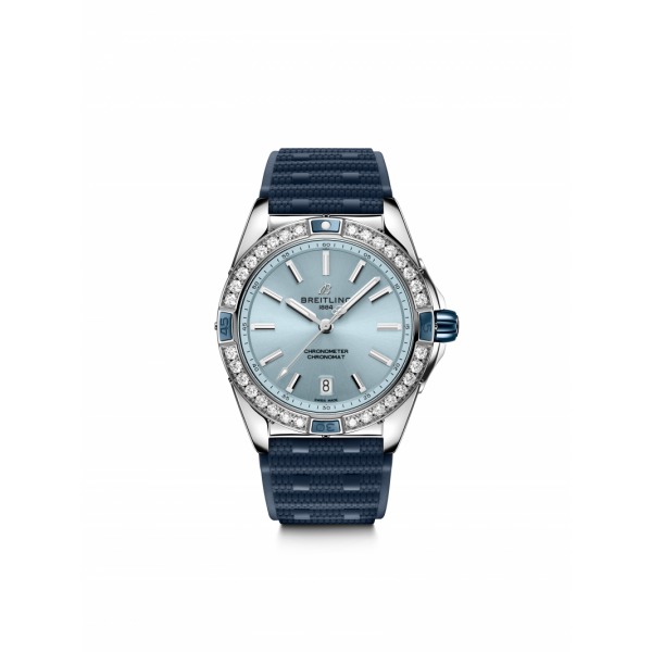 Montre Breitling Super Chronomat Automatic 38 Cadran Bleu Glacier Bracelet Caoutchouc bleu