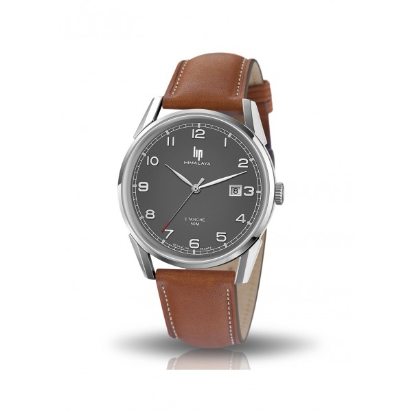 Montre LIP Himalaya 40mm Cadran Gris Bracelet Cuir Marron