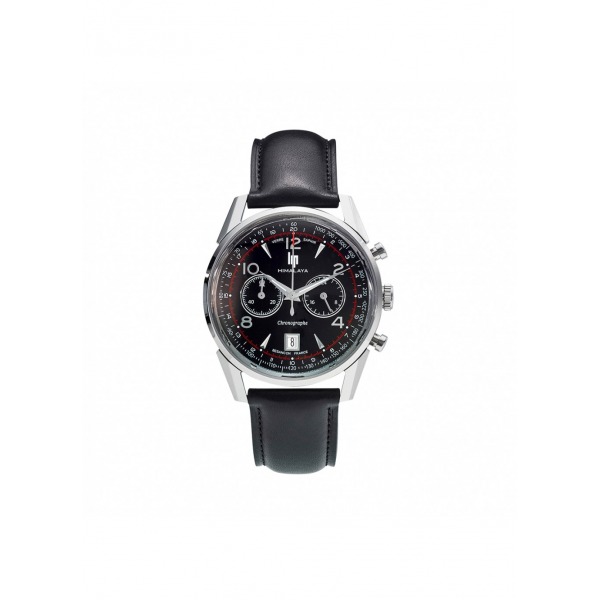 Montre LIP Himalaya 40mm Chronographe Cadran Noir Bracelet Cuir