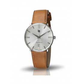 Montre LIP Dauphine Cadran Argent soleillé Bracelet cuir véritable marron
