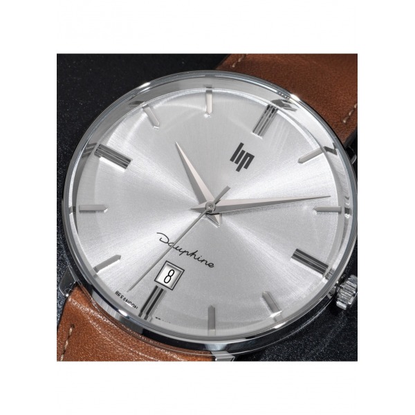 Montre LIP Dauphine Cadran Argent soleillé Bracelet cuir véritable marron