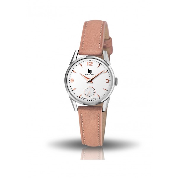 Montre LIP Femme Himalaya 29mm Cadran argenté mat Bracelet cuir rose