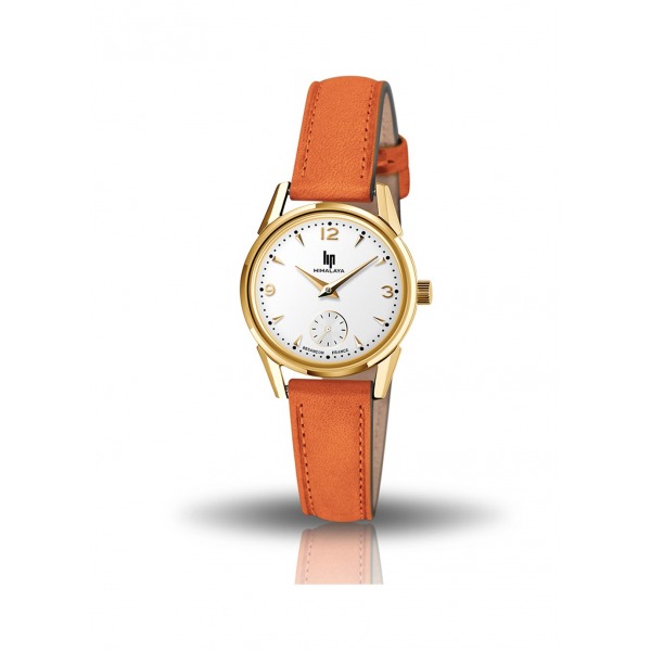 Montre LIP Femme Himalaya 29 mm Cadran argenté mat Bracelet cuir lisse orange