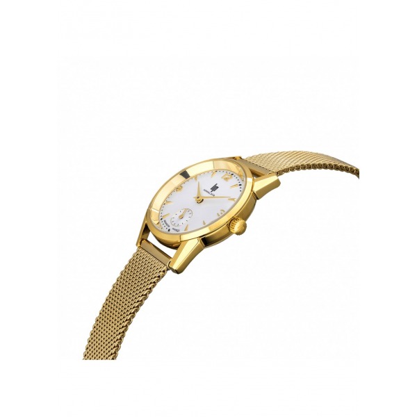 Montre LIP Femme Himalaya 29 mm Cadran blanc argenté mat Bracelet acier en mailles milanaises doré