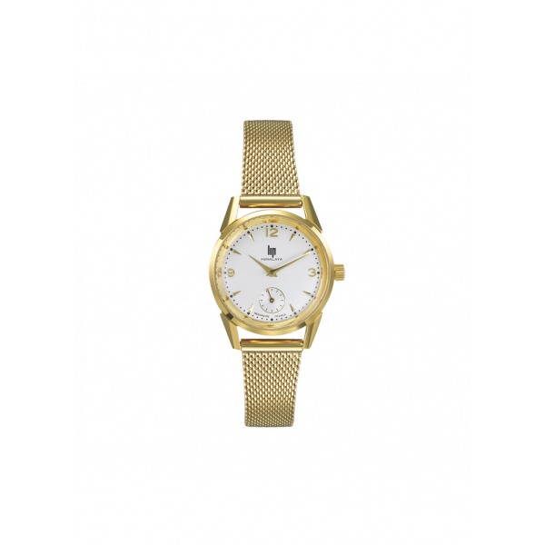 Montre LIP Femme Himalaya 29 mm Cadran blanc argenté mat Bracelet acier en mailles milanaises doré