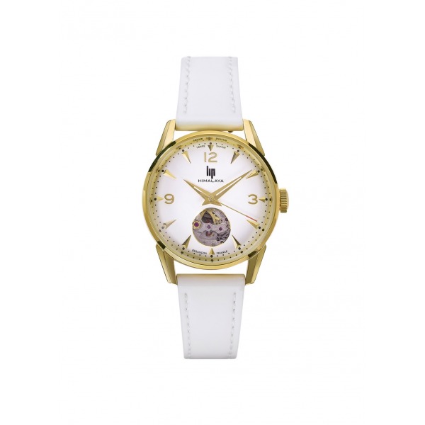 Montre LIP Femme Himalaya 33 mm Cadran blanc Bracelet cuir lisse blanc