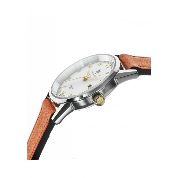 Montre LIP Femme Himalaya 29 mm Cadran argenté Bracelet cuir lisse orange