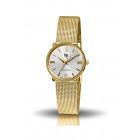 Montre LIP Femme Dauphine 29 mm Cadran argenté soleillé Bracelet milanais acier doré