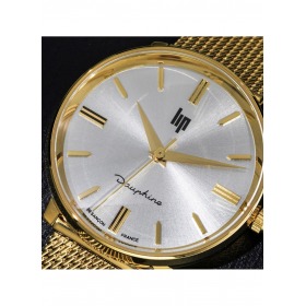 Montre LIP Femme Dauphine 29 mm Cadran argenté soleillé Bracelet milanais acier doré