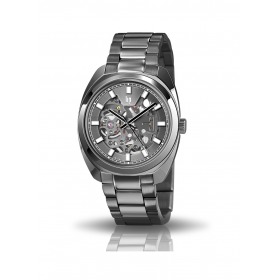Montre LIP Homme GDG 39 mm Cadran squelette noir mat bracelet acier