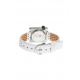 Montre LIP Femme MACH 2000 30 mm Cadran argenté bracelet cuir blanc