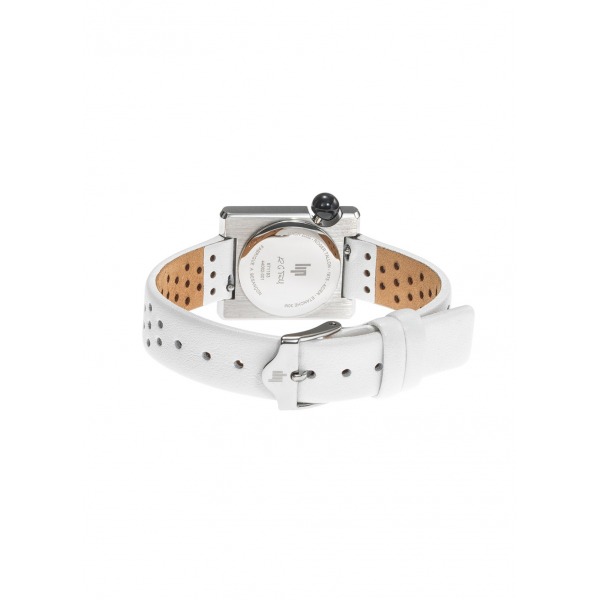 Montre LIP Femme MACH 2000 30 mm Cadran argenté bracelet cuir blanc