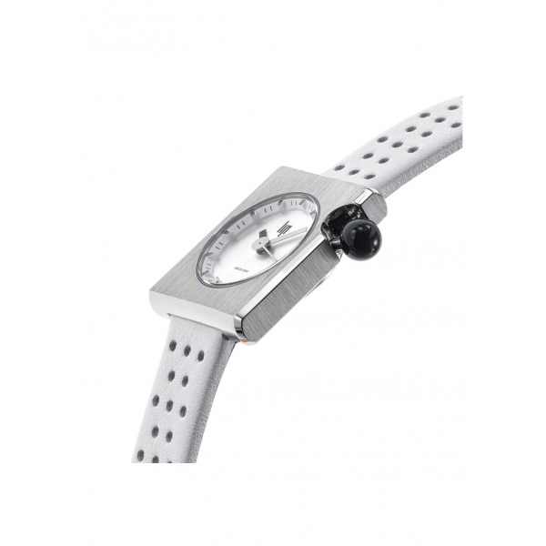 Montre LIP Femme MACH 2000 30 mm Cadran argenté bracelet cuir blanc