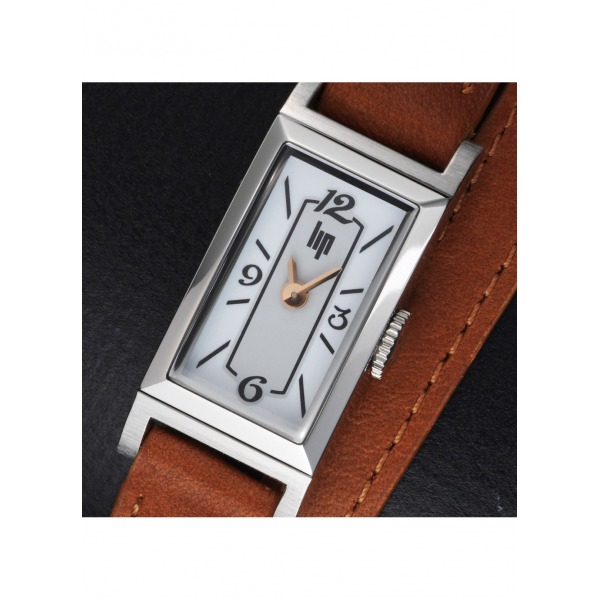 Montre LIP Femme T13 Cadran blanc bracelet cuir lisse marron clair