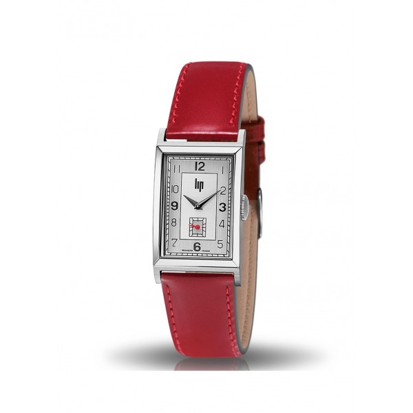 Montre LIP T18 Cadran argenté bracelet cuir rouge