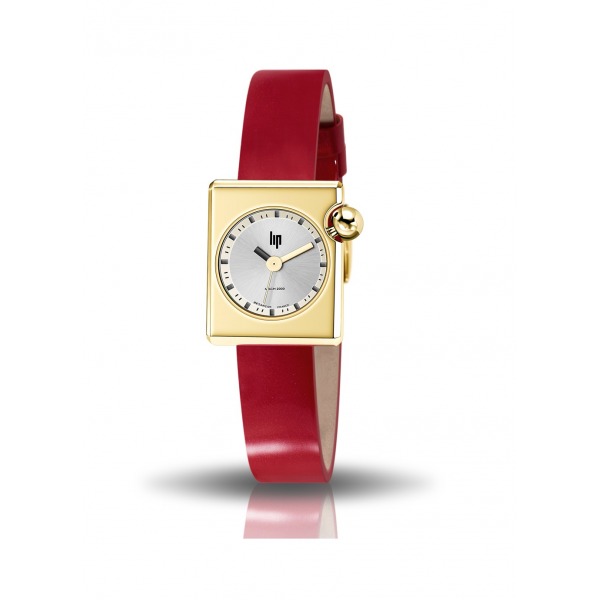 Montre LIP Femme MACH 2000 mini square 30 mm bracelet cuir rouge