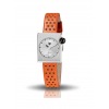 Montre LIP Femme MACH 2000 mini square cadran argenté 30 mm bracelet cuir orange