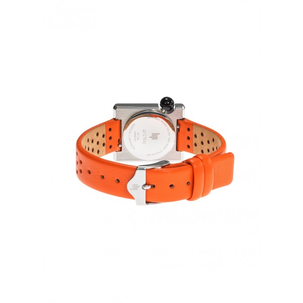 Montre LIP Femme MACH 2000 mini square cadran argenté 30 mm bracelet cuir orange